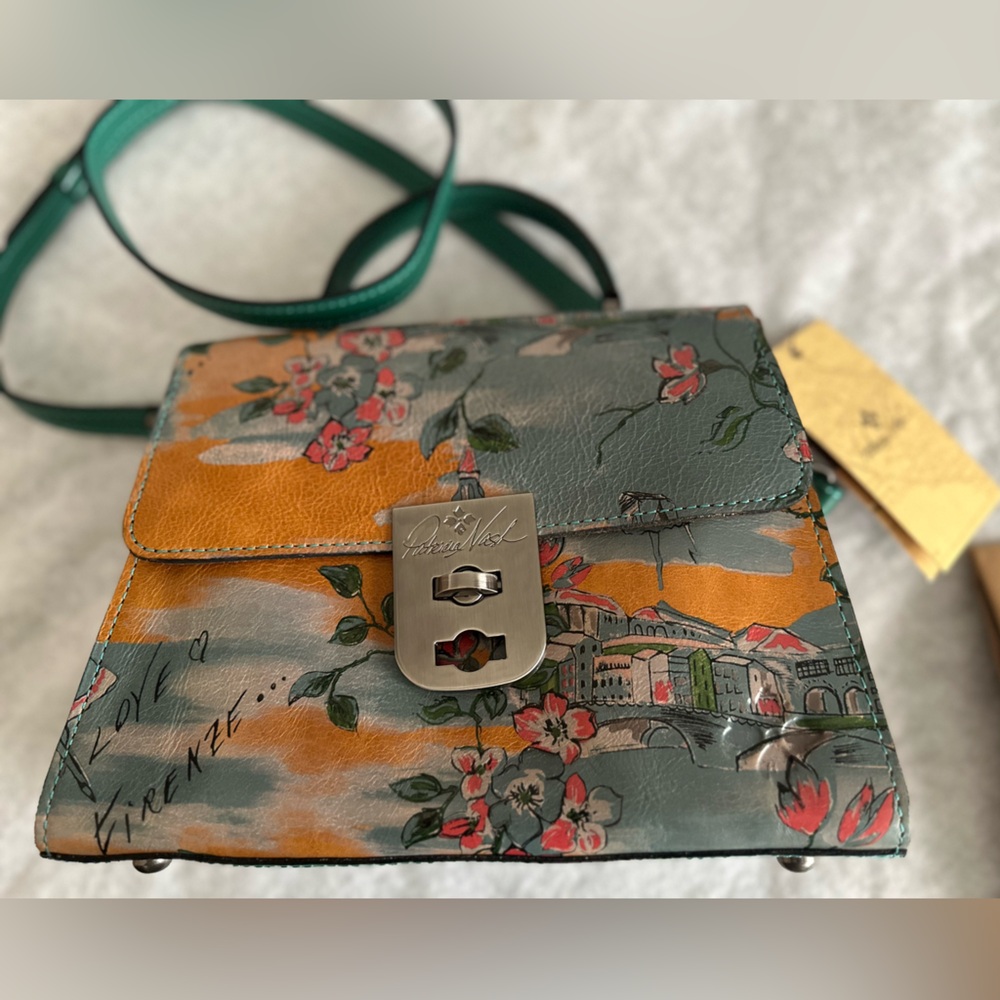 Brand new Patricia Nash Leather Floral Crossbody Bag with Green & Orange Accents - Picture 6 of 9